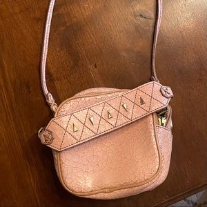 Rafe New York dusty pink distressed leather mini purse with bronze hardware